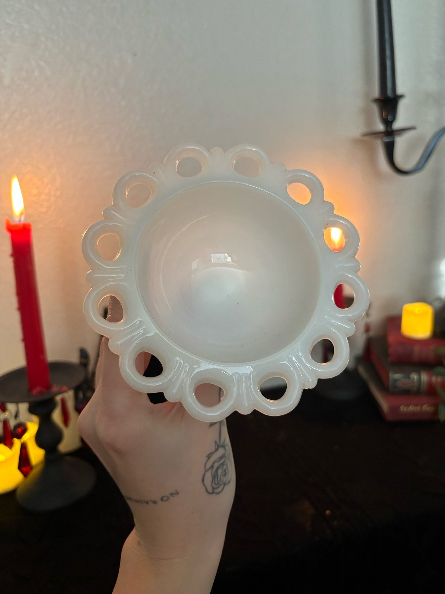 Lace Edge Milk Glass Dish
