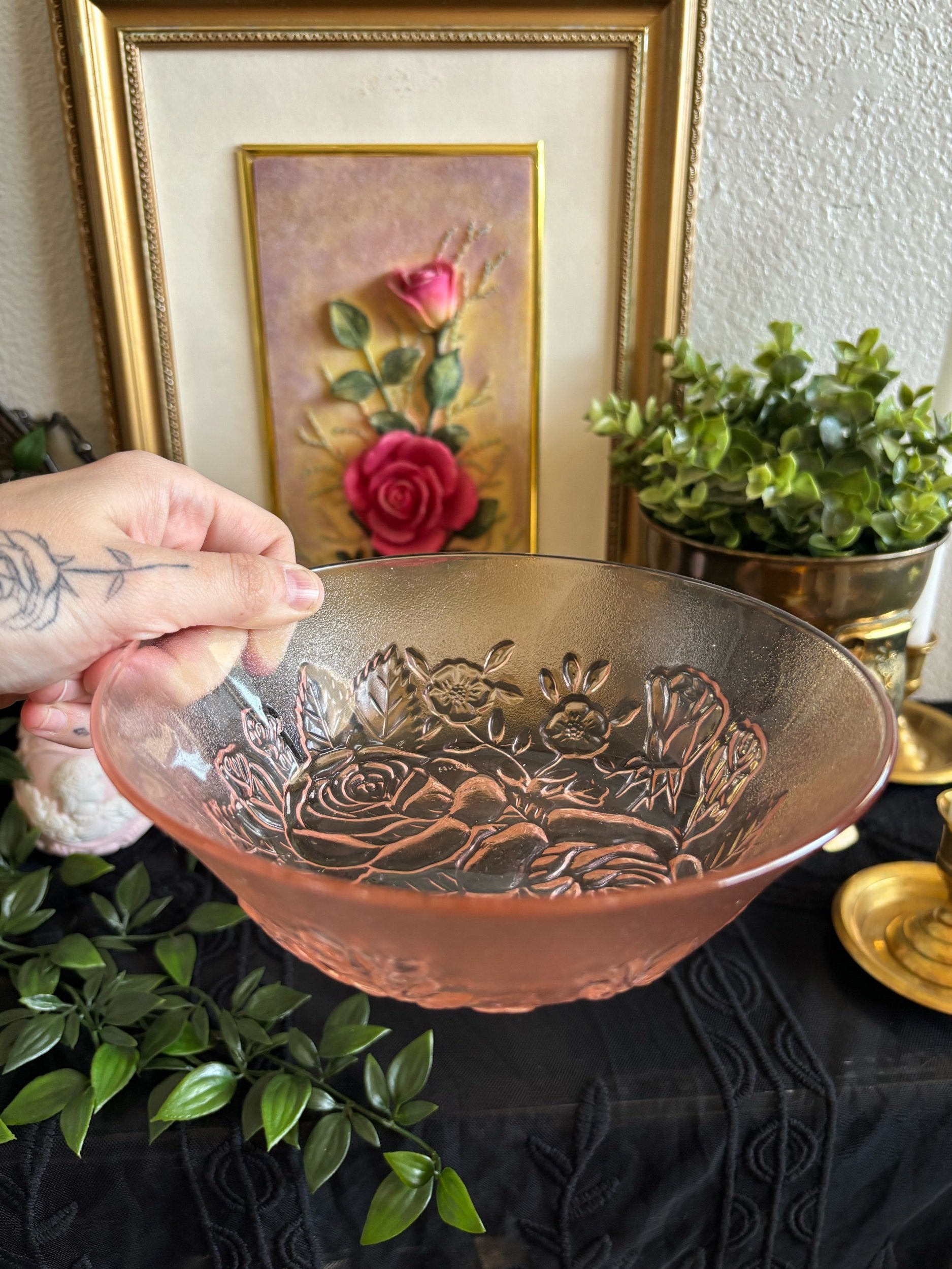 Pink Glass Rose Bowl