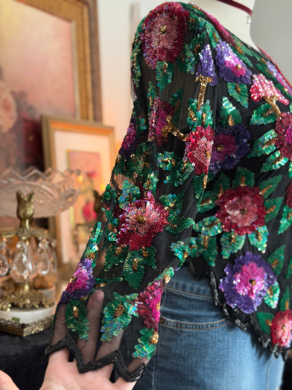 Laurence Kazar Sequin Beaded Blouse
