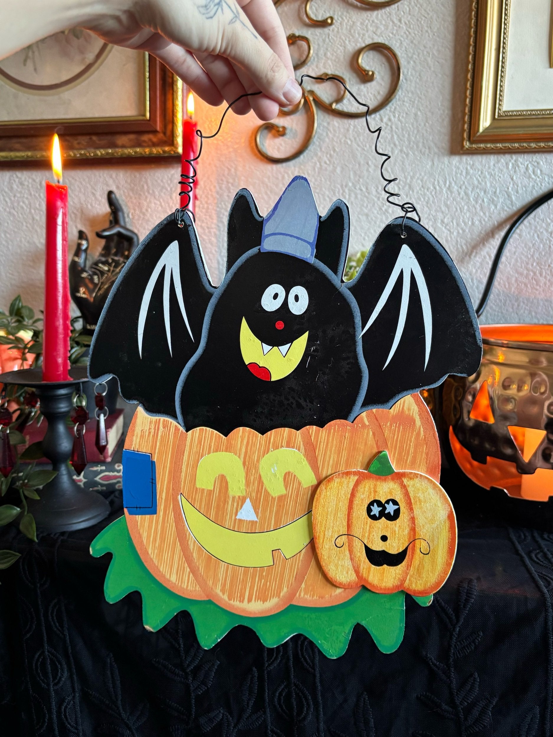 Hanging Wooden Bat Sign