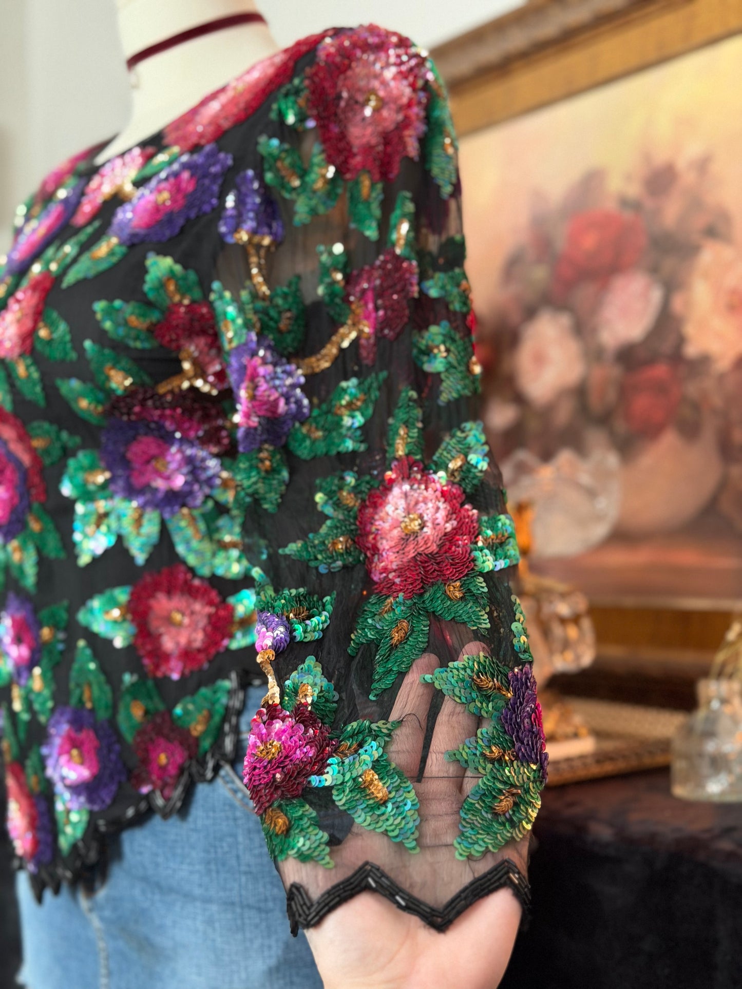 Laurence Kazar Sequin Beaded Blouse