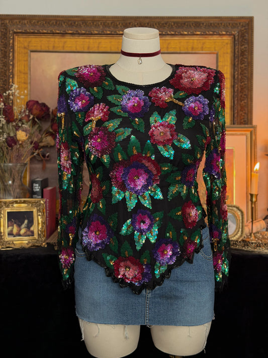 Laurence Kazar Sequin Beaded Blouse