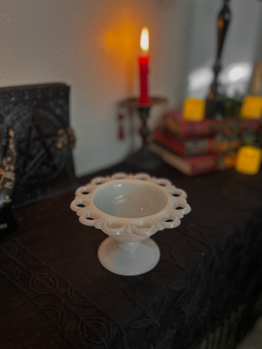 Lace Edge Milk Glass Dish