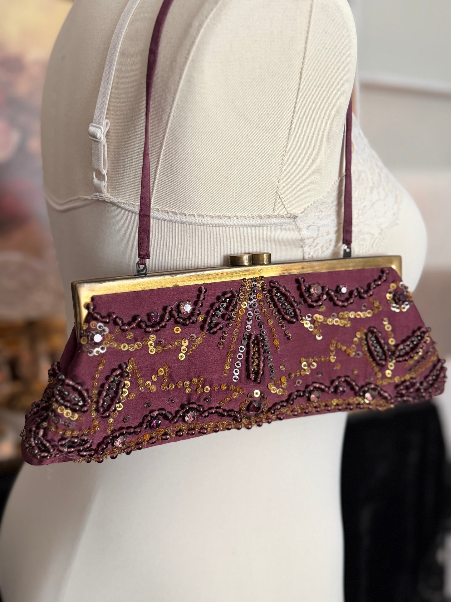 Santi Burgundy Beaded Handbag