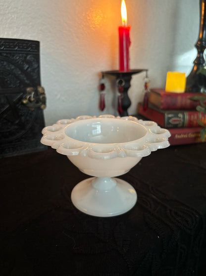 Lace Edge Milk Glass Dish