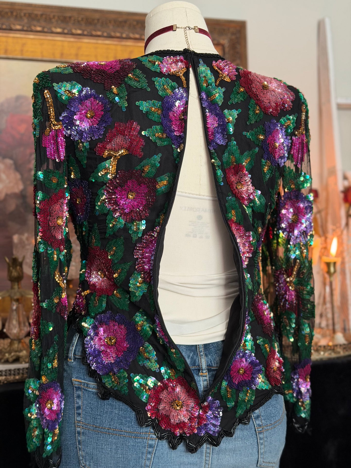 Laurence Kazar Sequin Beaded Blouse