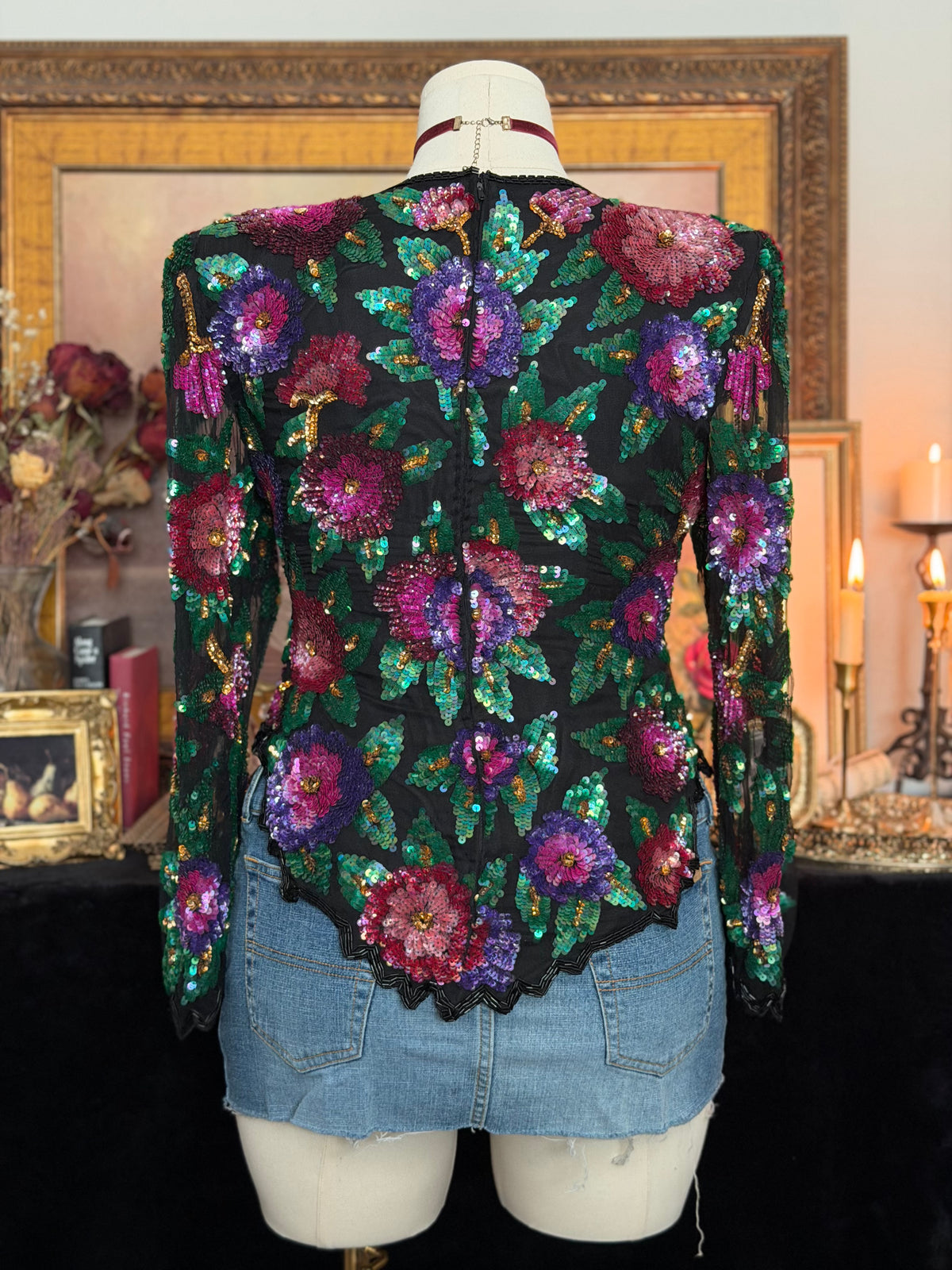 Laurence Kazar Sequin Beaded Blouse