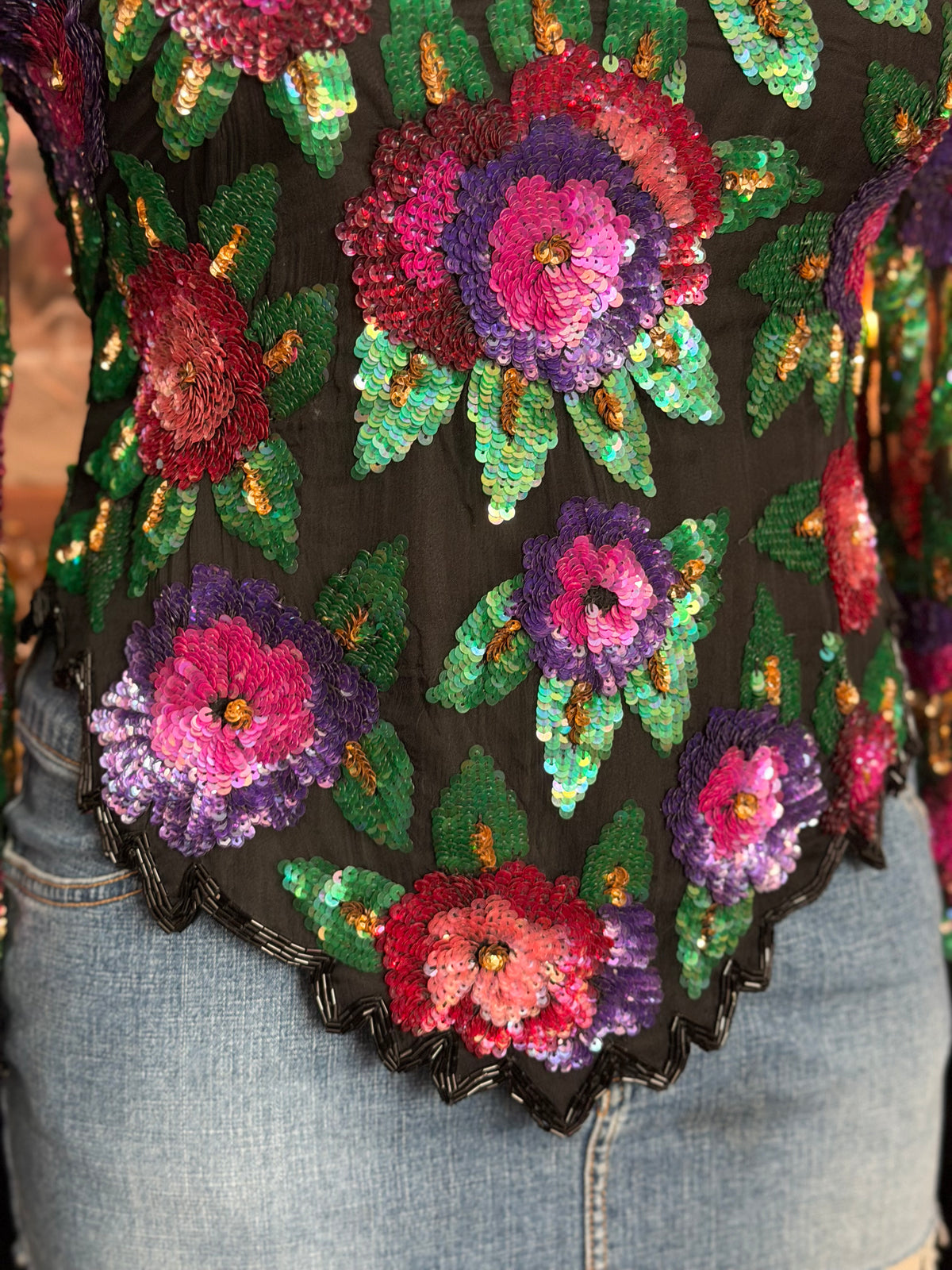 Laurence Kazar Sequin Beaded Blouse