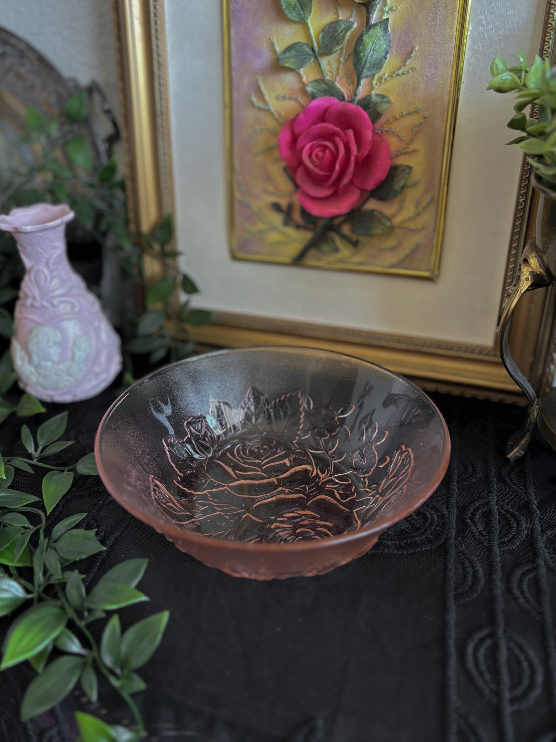 Pink Glass Rose Bowl