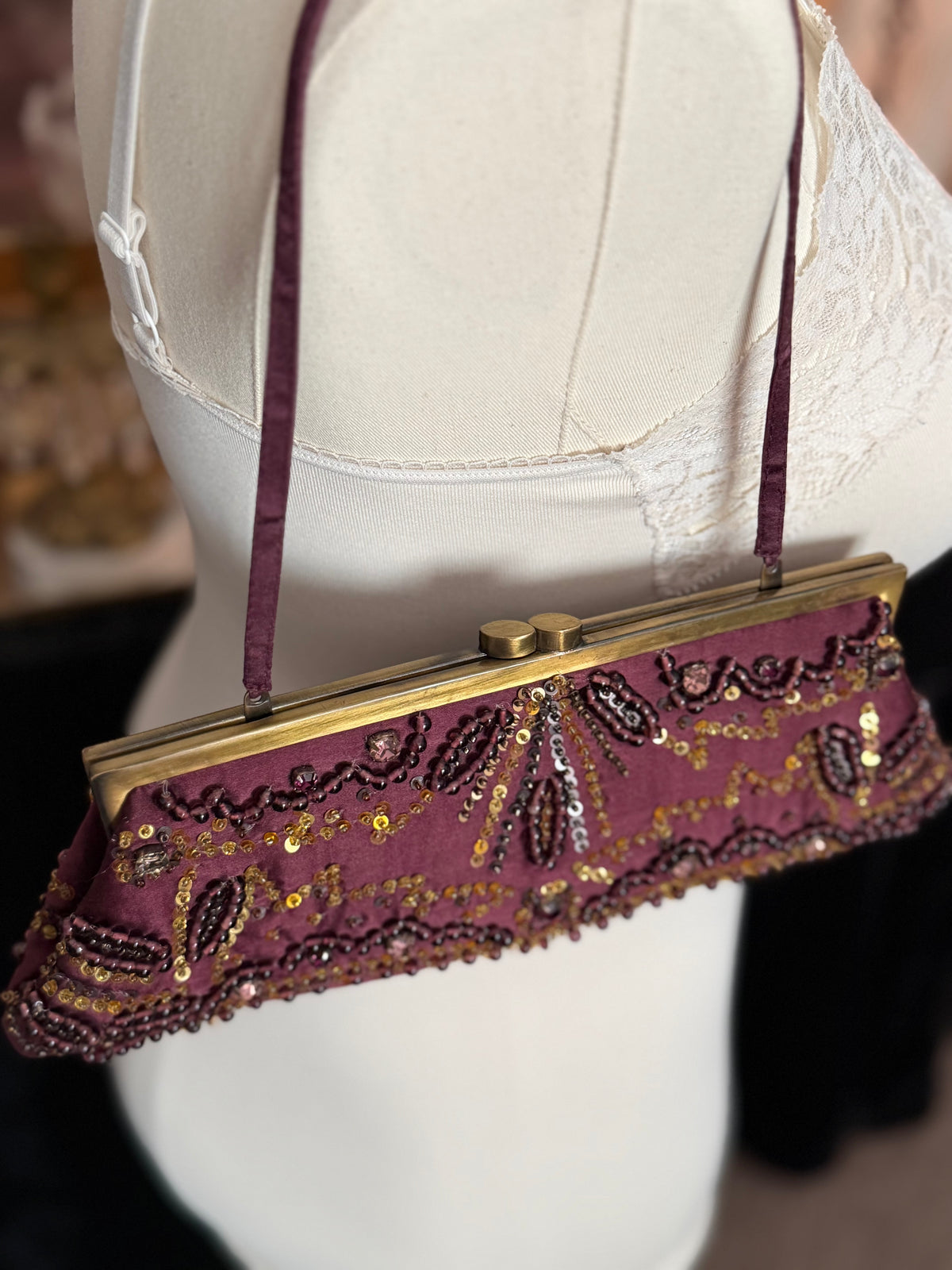 Santi Burgundy Beaded Handbag