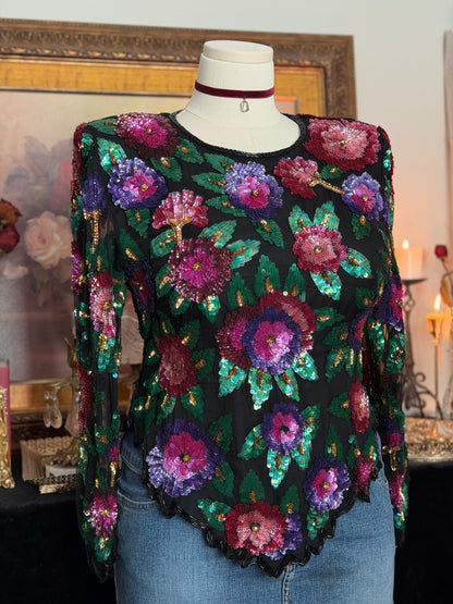 Laurence Kazar Sequin Beaded Blouse