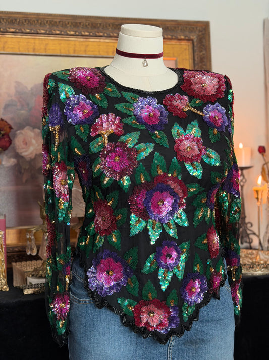Laurence Kazar Sequin Beaded Blouse
