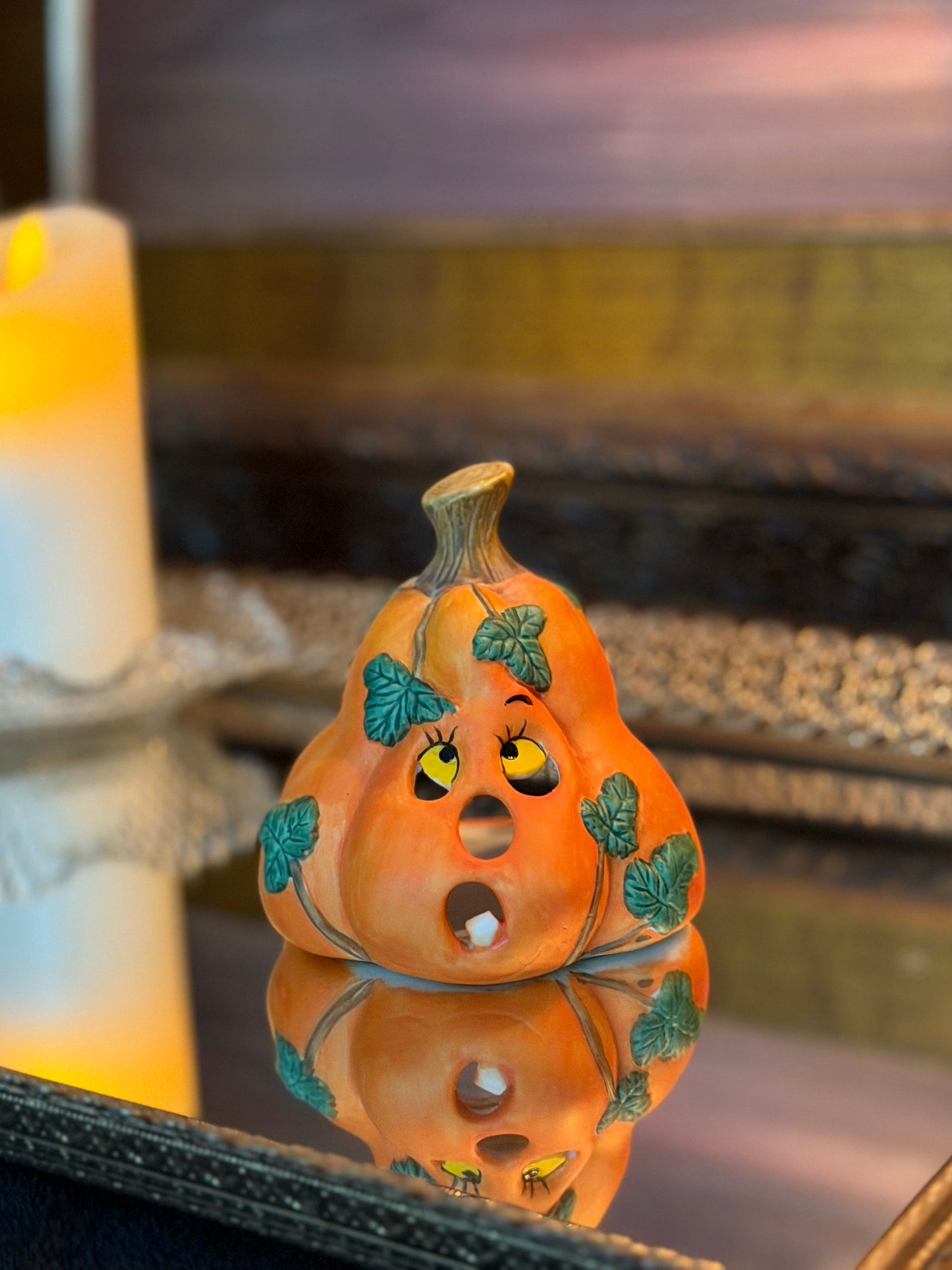 00s Porcelain Pumpkin Candle Holder