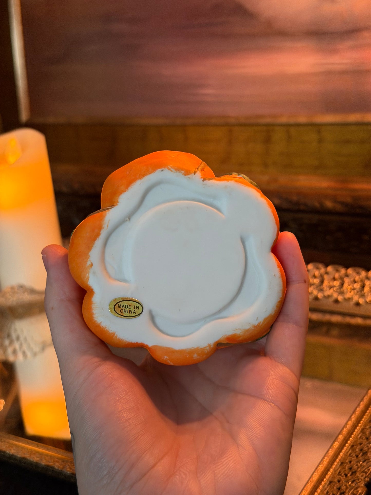 00s Porcelain Pumpkin Candle Holder