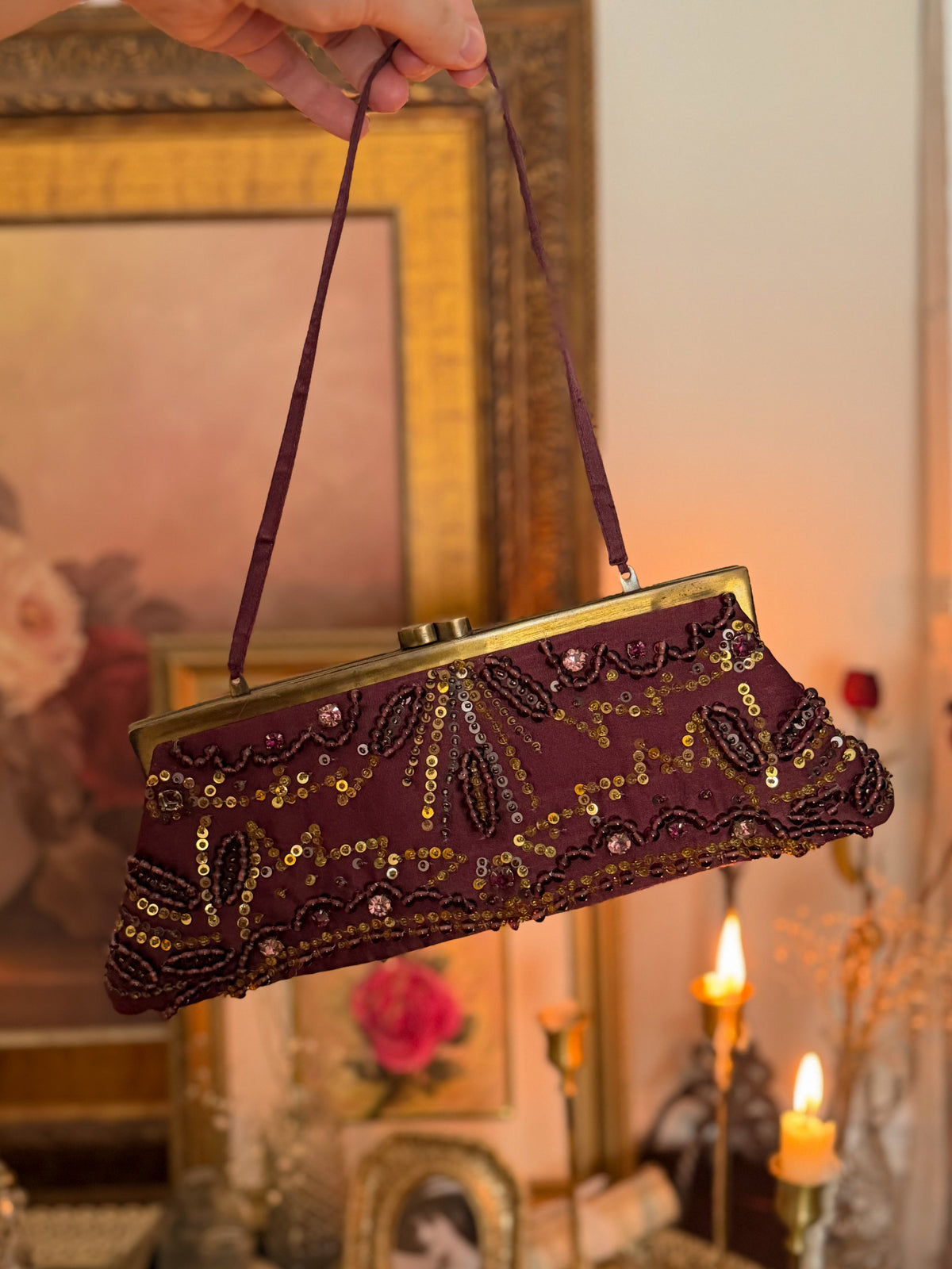 Santi Burgundy Beaded Handbag